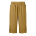 thumbnail image 4 of CFLVAEK Linen Bermuda Shorts for Women Knee Length High Waisted Shorts Summer Casual Wide Leg Beach Vacation Outfits with Pockets Brown XL, 4 of 6