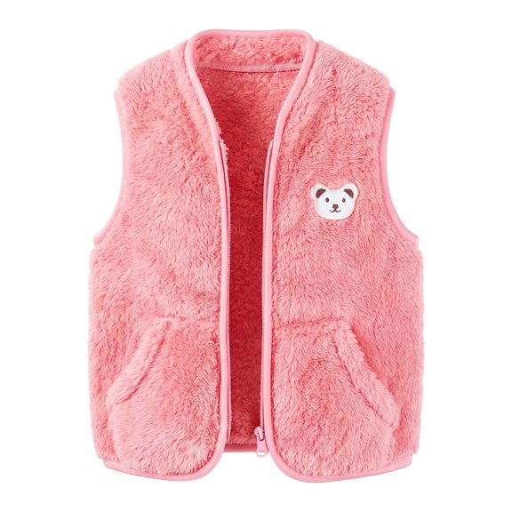 XKHAZA Toddler Boys Girls Fleece Vest, Fuzzy Zip Up Gilet Embroidery, Cozy Warm Layering for Fall and Winter Clothes