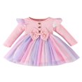 thumbnail image 1 of Toddler Girls Spring Princess Dress Long Sleeve Ruffle Tulle Patchwork Dress with Bow Decor, 1 of 6