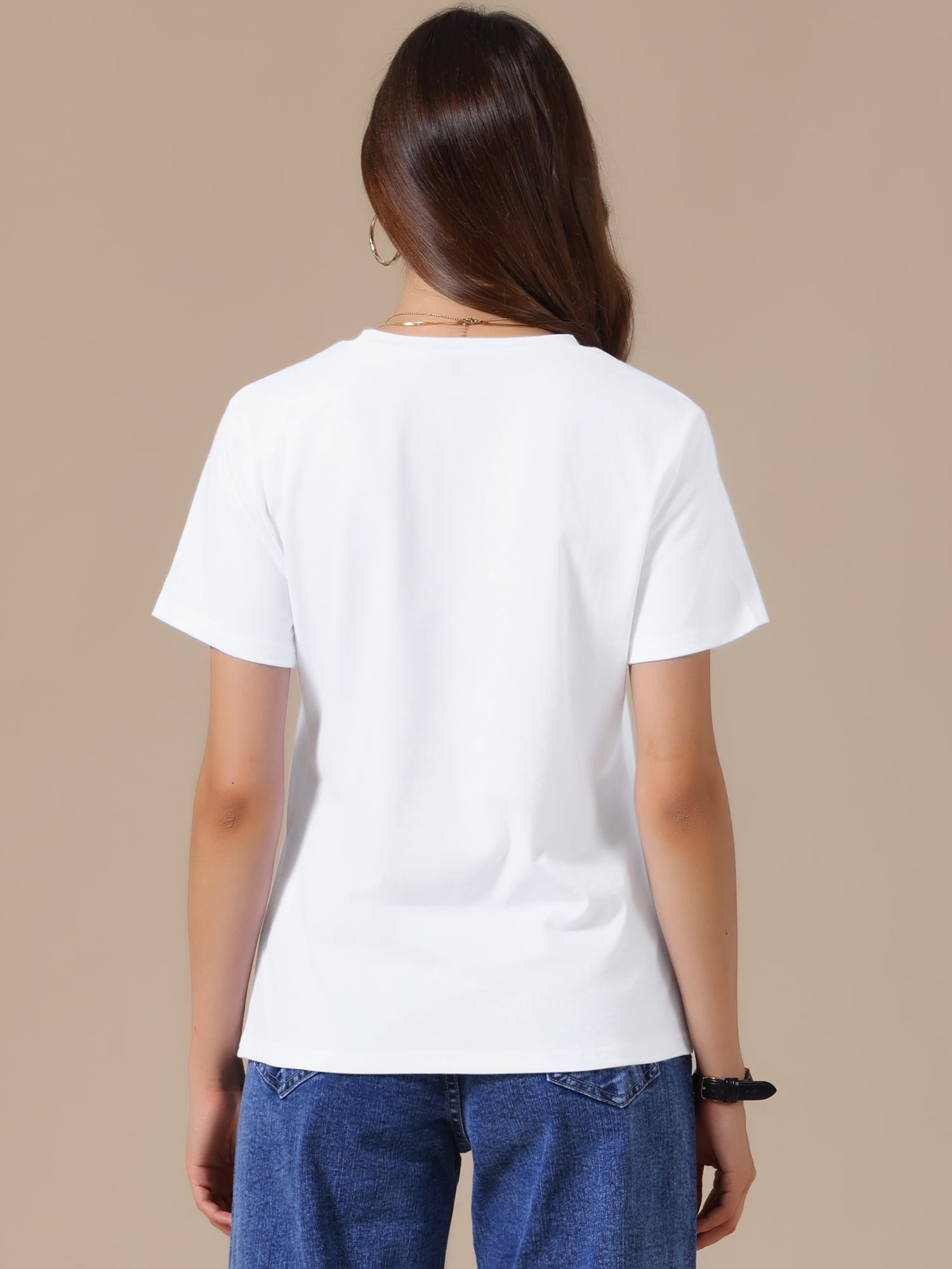 DARING DIVA Women's Short Sleeve Crew Neck Business Casual Blousess S White