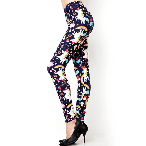 Buttery Soft Magic Unicorns and Treats Leggings (One Size Regular,Navy)