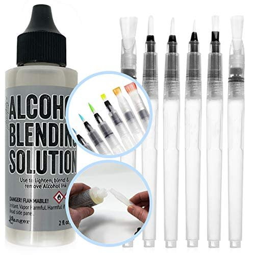 Ranger Tim Holtz Adirondack 2-Ounce Alcohol Blending Solution and 6 Pixiss Blending Brush Pens