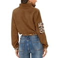 thumbnail image 4 of Sudadera con cordón de bloque de color para mujer, manga larga, cuello con cremallera, tops para actividades al aire libre, 4 of 6