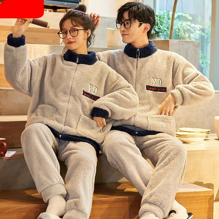 

CoCopeaunt Winter Pajamas Women Coral Fleece Homewear Suit Couple Long Pijama Men Thickened Velvet Warm Soft Comfortable Pajamas Set