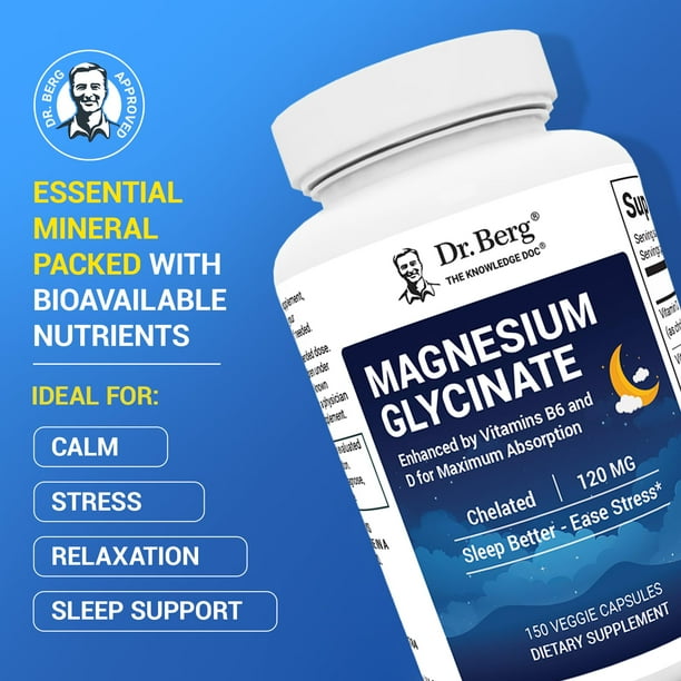 dr berg glutathione Dr. Berg Magnesium Glycinate 120 mg Chelated Capsules With Zinc, Vitamin D3  & B6, 150 Ct