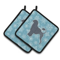Carolines Treasures BB3568PTHD Winter Snowflake Portuguese Water Dog Pair of Pot Holders 7.5HX7.5W multicolor