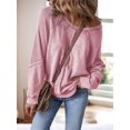 thumbnail image 2 of Womens Sweatshirt Oversized Casual Crewneck Long Sleeve Pullover Off the Shoulder Waffle Knit Tops Pink L, 2 of 5