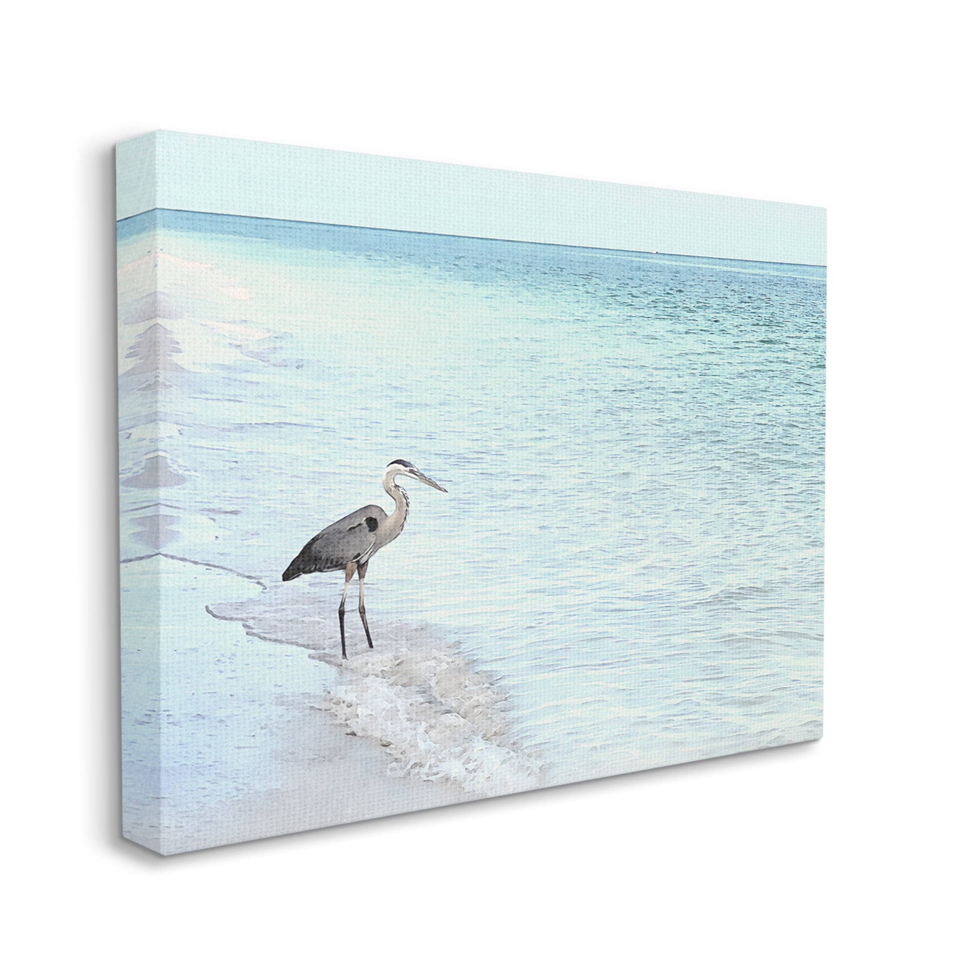 Stupell Industries Heron on Coastline Landscape Photography Gallery Wrapped Canvas Art Print Wall Art, 30 x 24