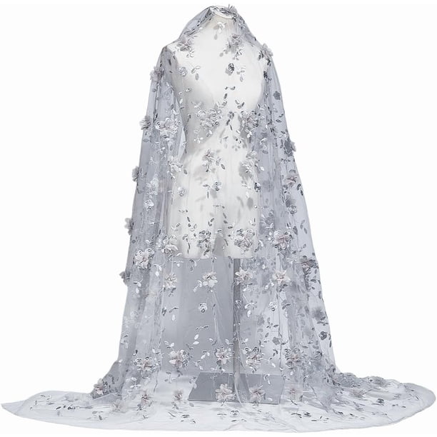 Tela de organza con bordado floral de 2,2 yardas (1,9-164 cm de ancho), encaje floral 3D.