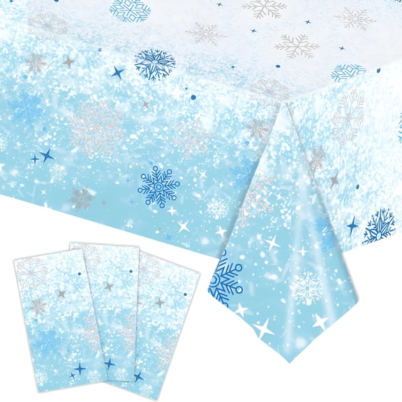 AUQ Christmas Tablecloth,Blue and White Christmas Snowflake Tablecloth 54 X 108 Inch Disposable Plastic Rectangular Table Cover Winter Theme Waterproof Tablecloth for Christmas Birthday Party