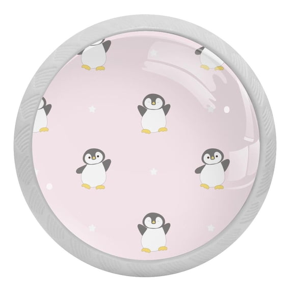 4PCS Round Penguin Cabinet Fluorescence Knob Glowing in the Dark Furniture Drawer Pulls Handle with Screws