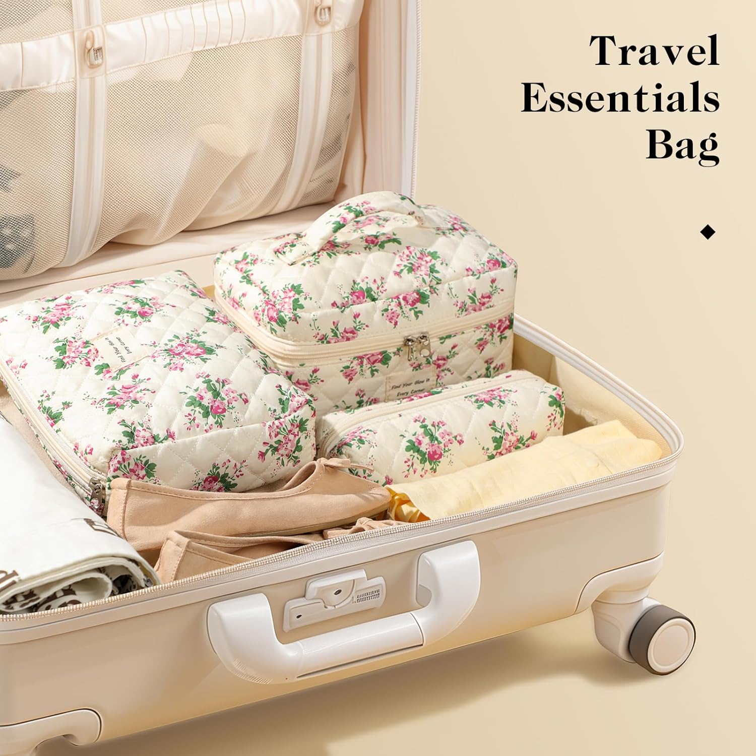 Delamu 3-Piece Quilted Floral Makeup Bag Set photo 6