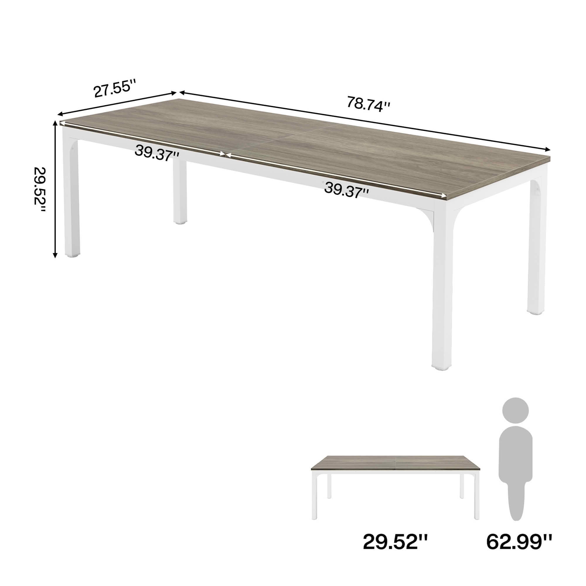 MAYEERTY 78.7" Rectangular Dining Table for 6-8 People, Industrial Long Kitchen Table with 25mm Thick MDF Top & Metal Frame, Water & Scratch Resistant, Easy Assembly