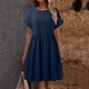 thumbnail image 2 of Vestido largo de lino liso con cuello redondo para mujer - Corte holgado, poliéster, elegante vestido informal de verano, 2 of 5