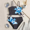 thumbnail image 5 of Tfken Summer Girls Teen Cute Swimsuit Set Outfits Beach Swim 2 Piece Swimming Bikini Vest With Trunks Set Swimwear Sleeveless Floral Print Children Soft Bathing Suits Size 9-10 Years Black, 5 of 5