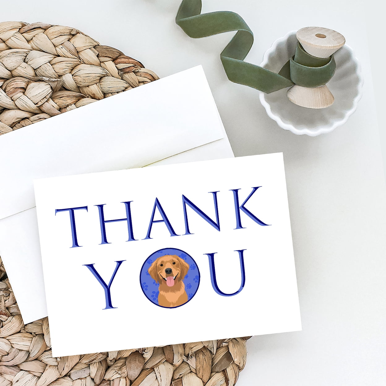 Golden Retriever Red #2 Thank You Greeting Cards and Envelopes Pack of 8 7 in x 5 in