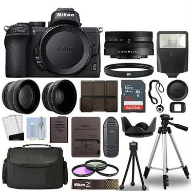 Nikon Z50 Mirrorless Camera Body   3 Lens Kit 16-50mm Z VR   32GB   Flash & More