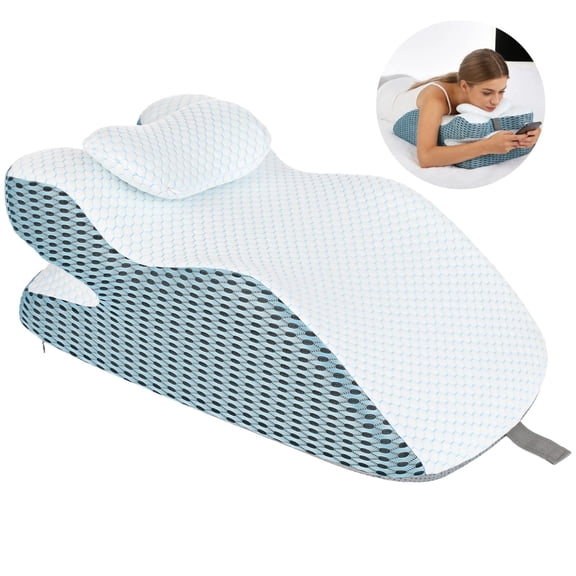 Adult Ergonomic Memory Foam Bed Triangle Wedge Pillow Headboard for Sitting up Back Neck Pain Relief with Face Down Massage Prone Pillow Function for Reading
