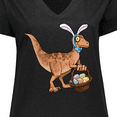 thumbnail image 4 of Inktastic Easter Velociraptor with Bunny Ears Women's Plus Size V-Neck T-Shirt, 4 of 5