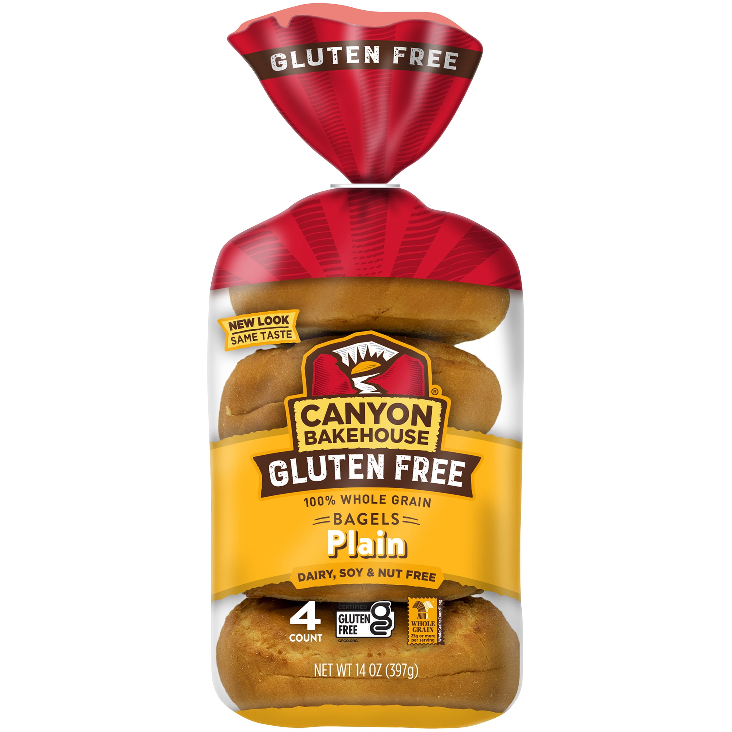 Canyon Bakehouse Plain Bagels, Gluten Free Bagels, 100% Whole Grain, Frozen, 4 Count