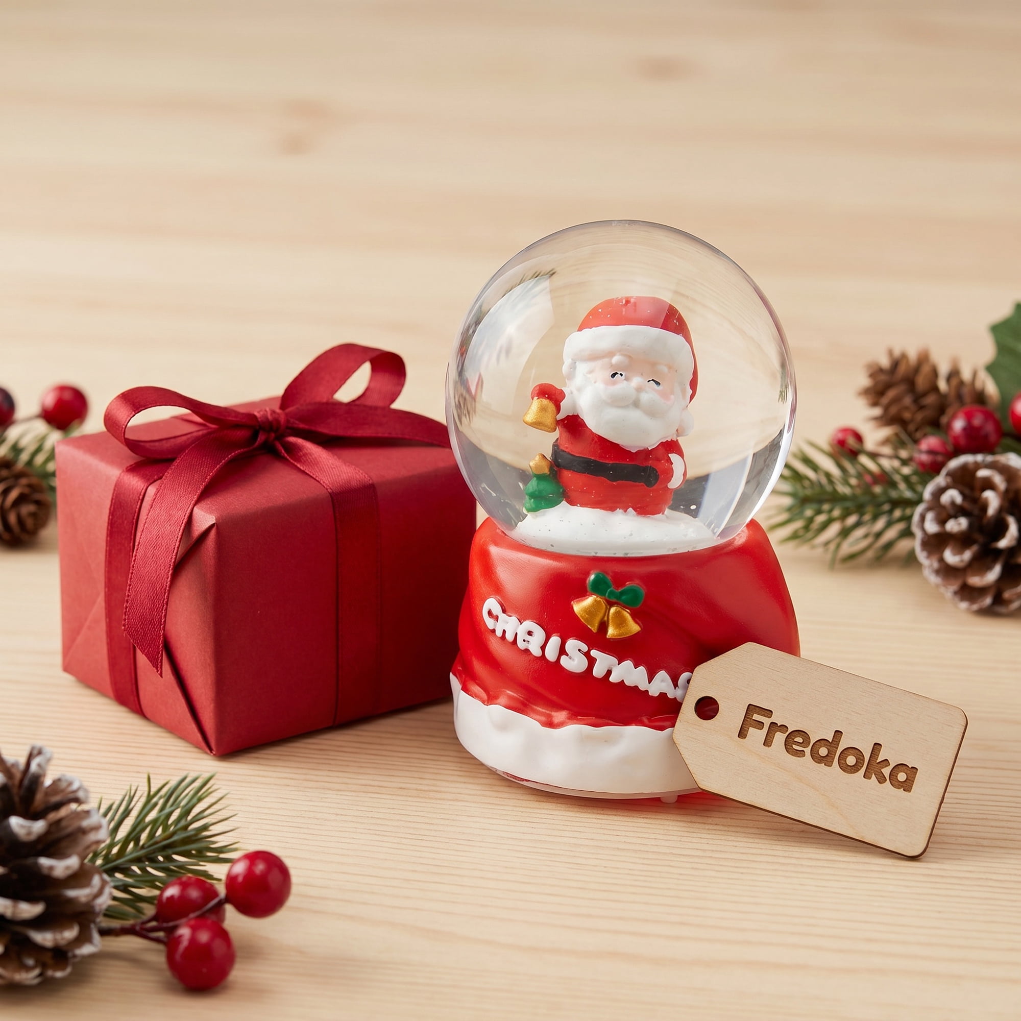 Unique Bargains Crystal Ball Shatterproof LED Glitter Snow Globe Red D 2.6" x 2.6" x 3.7"
