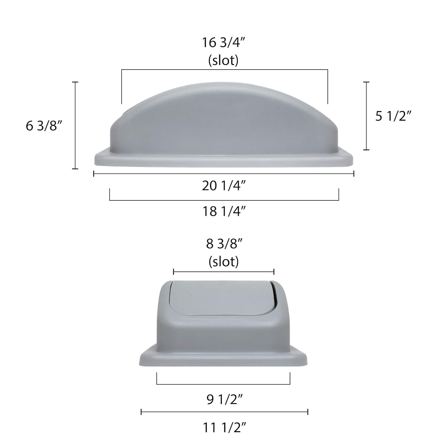 TrueCraftware- 23 Gallon Rectangular Trash Can Lid only 20-1/2" x 11-1/4" x 6-1/4" Gray Color- Wastebasket Garbage Bin Lid Recycling Bin Cover Kitchen Bathroom Bedroom Office Trash Can