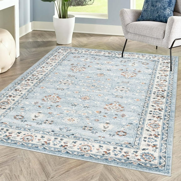 Unique Loom Charlotte Collection Area Rug - Carmel (7' 10" x 10' Rectangle Aqua Blue/Terracotta)