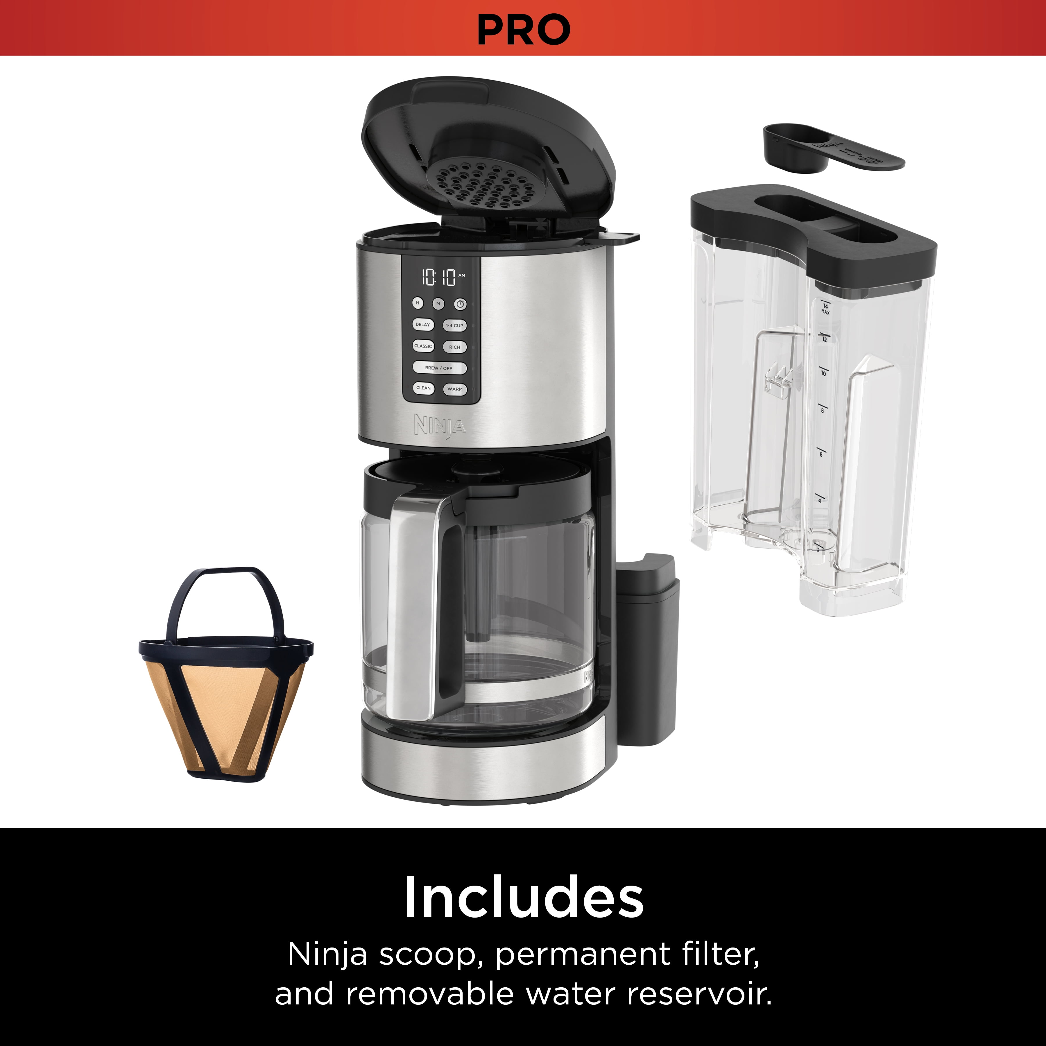 Ninja Programmable XL 14-Cup Coffee Maker PRO, Glass Carafe, Permanent Filter, Stainless, DCM201