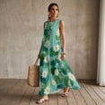 thumbnail image 3 of Jiueut Green Water Lily Print Sleeveless Maxi Dress for Women with Pockets Wrinkle Resistant Linen Look Long Dress Women Casual Resort Wear Summer Beach Wear, 4XL, 3 of 7