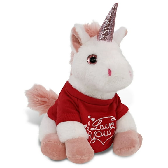 DolliBu I LOVE YOU Super Soft White Unicorn Plush- Cute Unicorn Plush Stuffed Toy with I Love You Red Shirt For Valentine, Anniversary, Romantic Date, Boyfriend, or Girlfriend Gift - 9 inches
