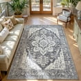 thumbnail image 2 of Toyoso 8x10 Large Persian Carpet - Vintage Charcoal & Slate Silicone Rug, 0.25" Low Pile Machine Washable Non-Slip Floor Cover for Dining Room, Pet Friendly Durable Artistic Indoor Rug, 2 of 9