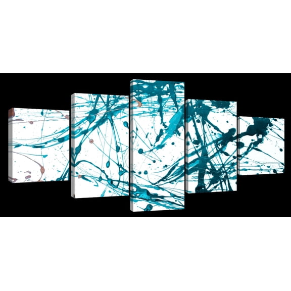 Elephant Stock Teal Abstract Wall Art - Horizontal Multi Panel Canvas - Living Room Wall Decor - Abstract Multi Panel - White And Teal Decor - 29" x 12"