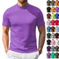 thumbnail image 2 of Men's Mock Turtleneck Shirts Short Sleeve Lightweight Soft Basic T-Shirts Solid Pullover Undershirt Tops （Purple Pink,XL）, 2 of 7