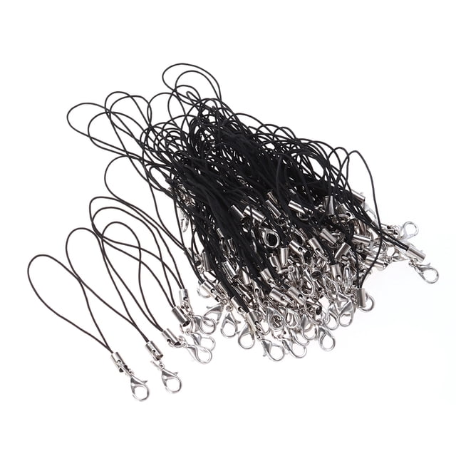CIMAXIC 100PCS Lobster Clasp Lanyard Alloy Lobster Clasp Mobile Phone Rope Polyester Rope Flattened Bottle Caps Silver for Hair Bows Making DIY Pendants Craft Scrapbooks Medals (Black)