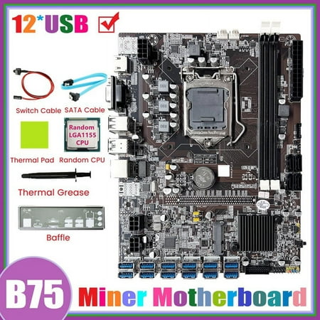 B75 12GPU BTC Mining Motherboard+Random CPU+SATA Cable+Thermal Grease Support 2XDDR3 RAM B75 12USB Miner Motherboard