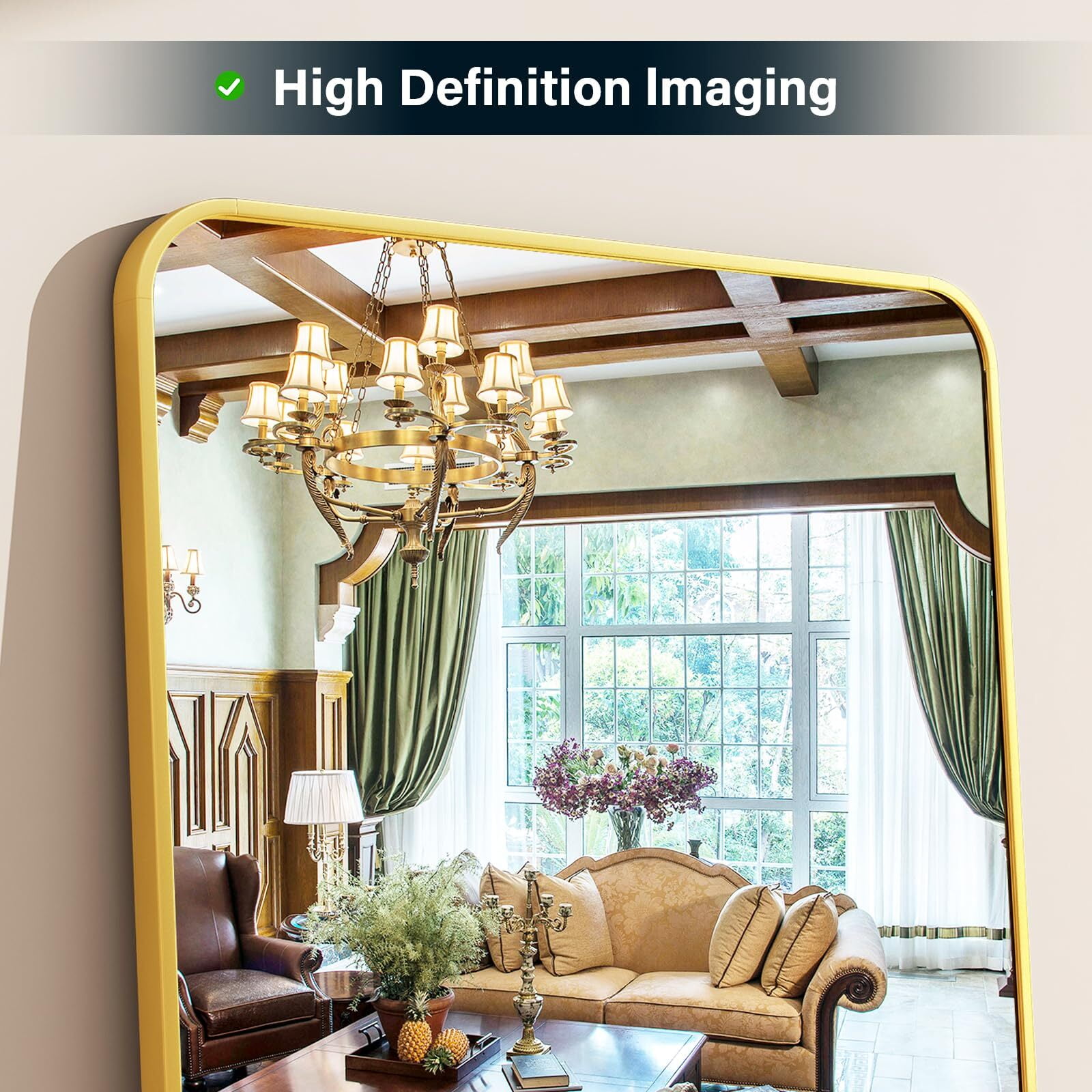 Mirstory 56"x 21.2" Full Length Mirror Standing Full Body Mirror with Rounded Corners, Gold