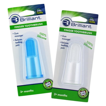 Brilliant Baby Finger Toothbrush - Silicone Gum Massager and Teether Brush for Babies and Toddlers - Blue/Clear, 2 Count
