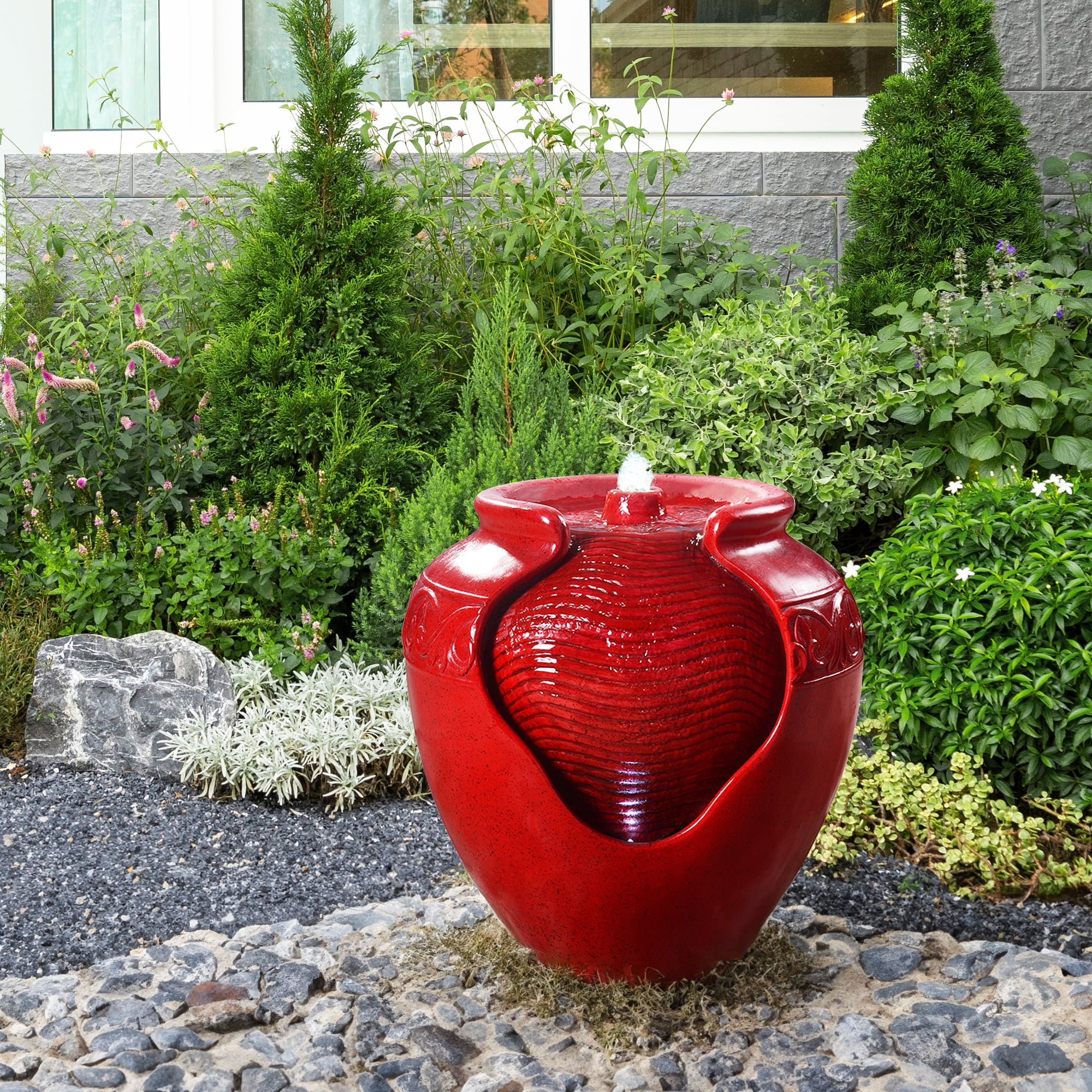 Teamson Home 16.93" Outdoor Glazed Pot Water Fountain