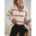 thumbnail image 5 of Women'S Casual Striped Long Sleeve V Neck Lightweights Pullover Sweater Loose Fit Drop Shoulder Knitted Shirt Tops Red S, 5 of 8