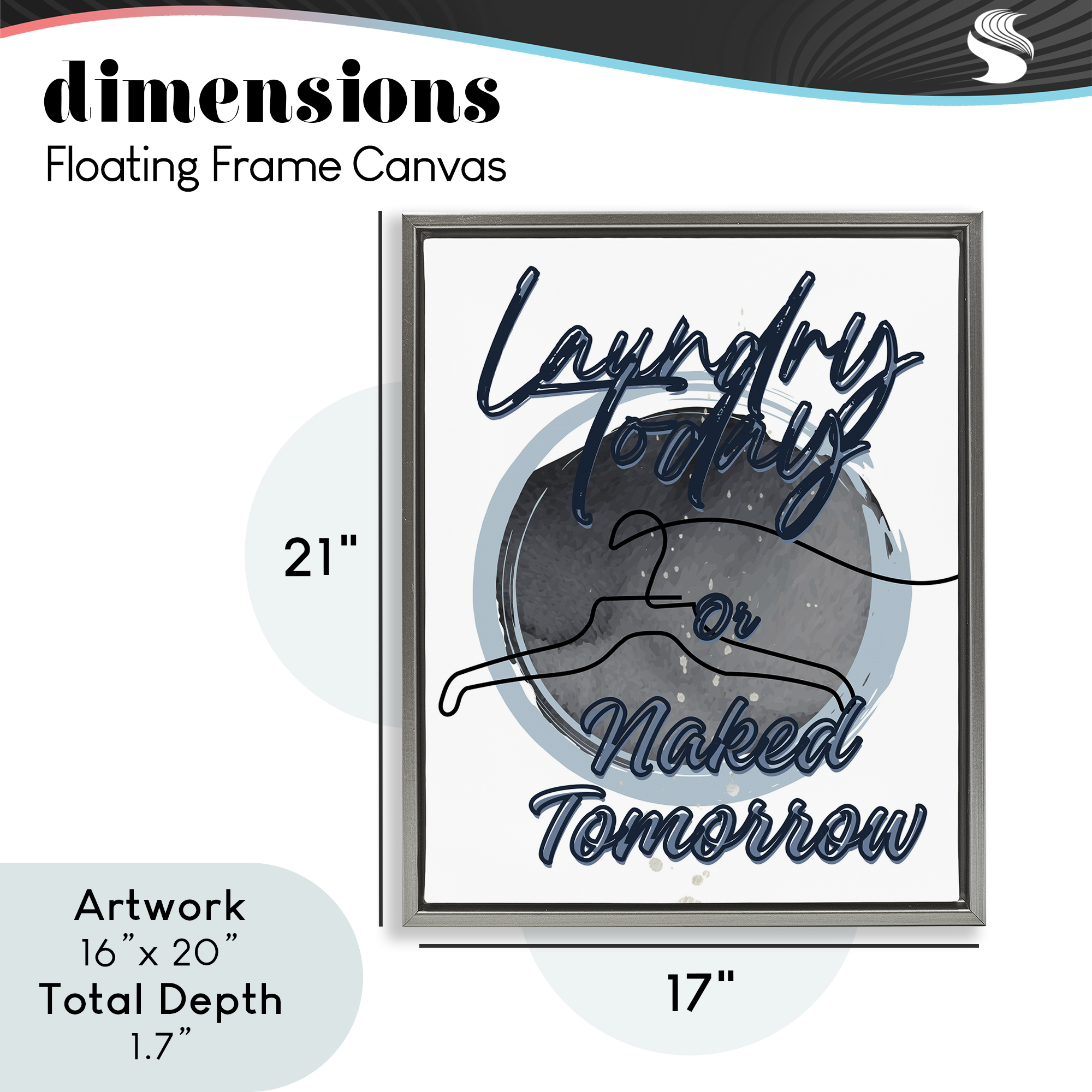 Laundry Phrase with Hanger Contour Gray Framed Floater Canvas Wall Art, design by Jesse Keith