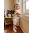 thumbnail image 4 of BemeyourBBs Newborn Baby Girl Summer Clothes Hospital Going Home Outfit Baby Girl New To The Crew Romper Letter Embroidered Short Sleeve Waffle Knit Ruffle Jumpsuit Shorts Headband, 4 of 9