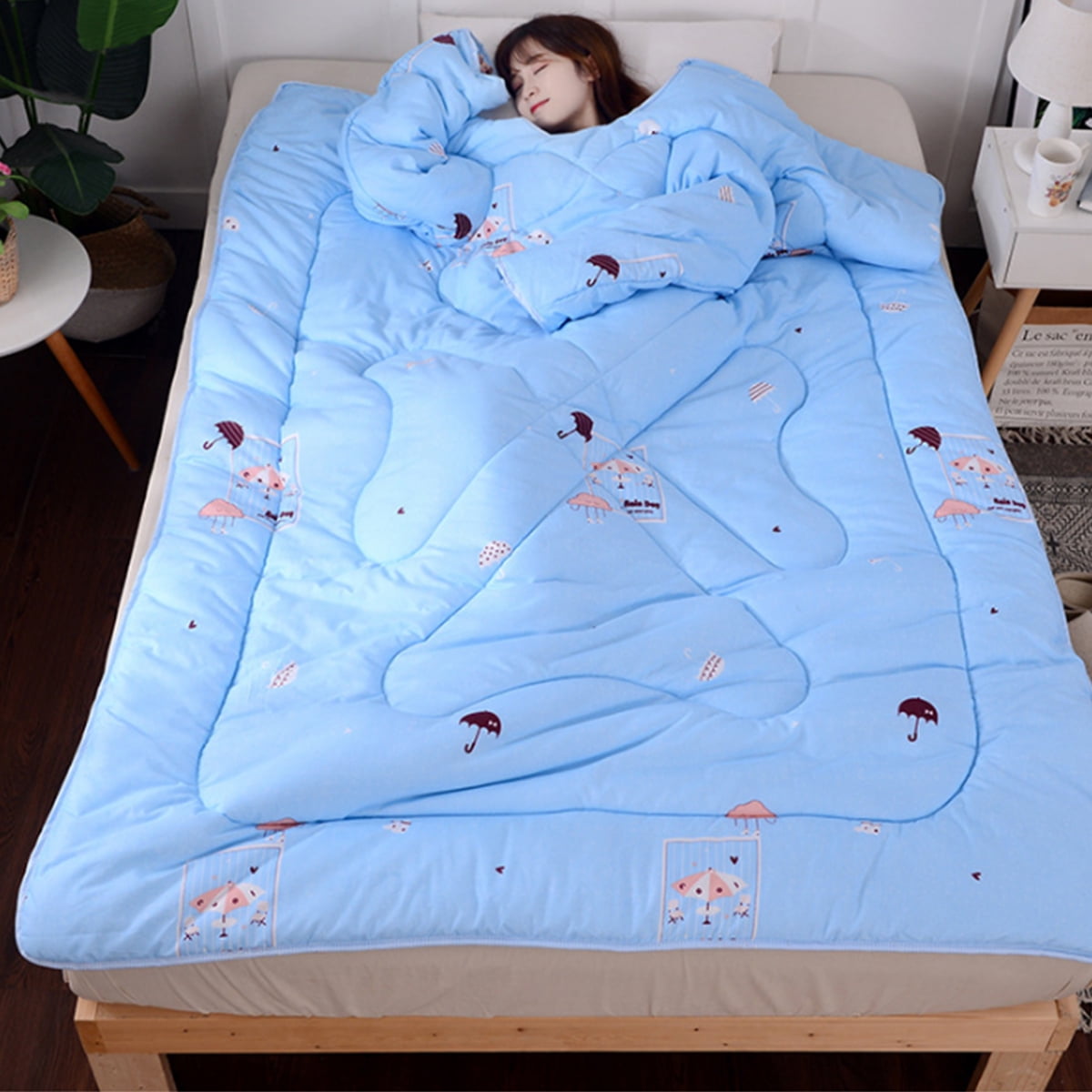 1.6M Lazy Quilt +Sleeves family Blanket Cape Cloak Nap Blanket