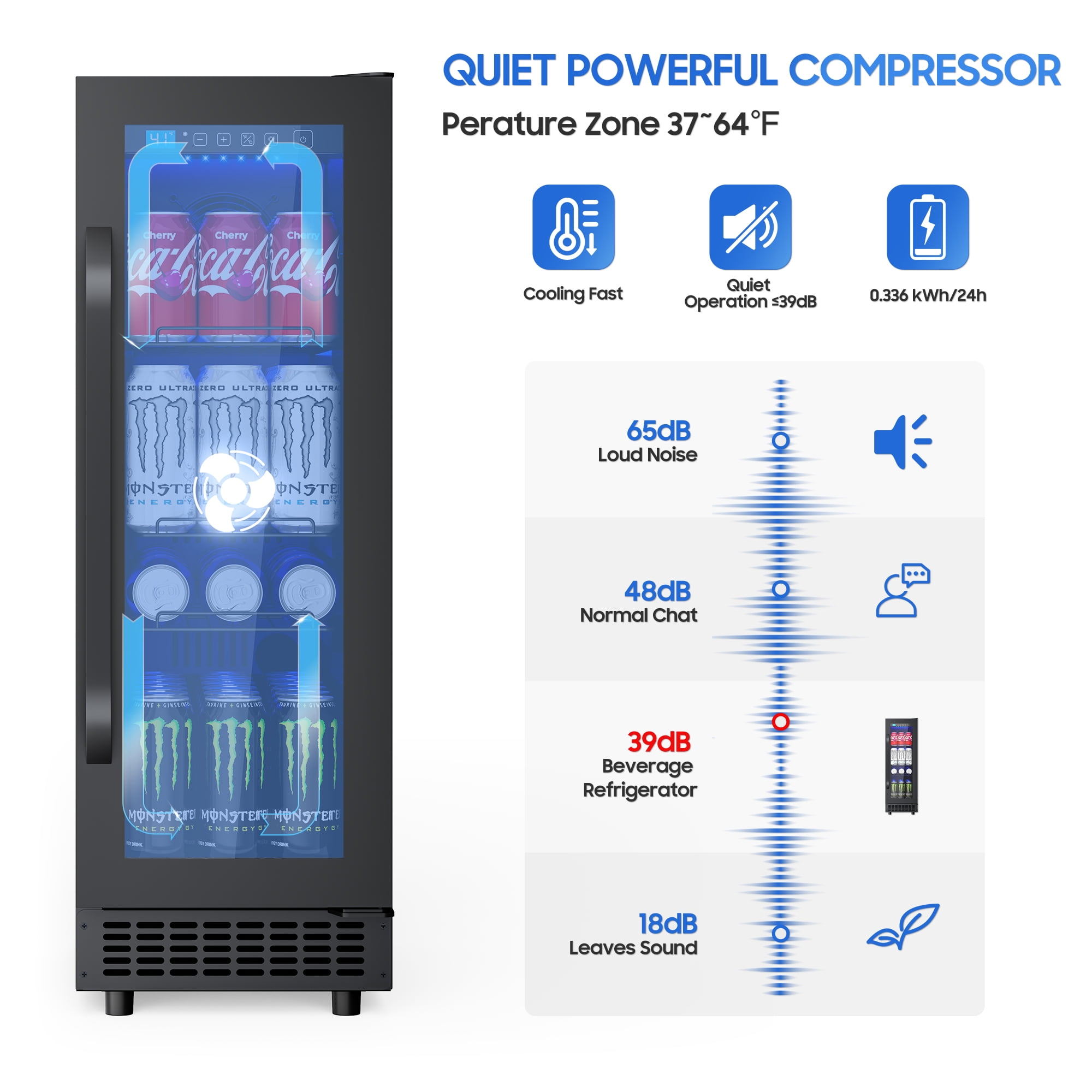 AVAHUM 12 Inch 60-Can Under Counter Beverage Refrigerator, Slim Built-In or Freestanding Drink Cooler, Stainless Steel