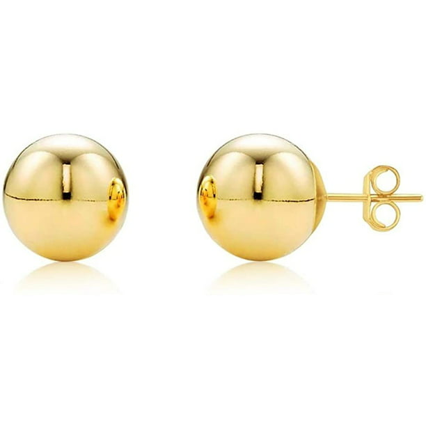 14K Yellow Gold Polished Round Ball Stud Earrings 8mm, Gold Ball Earrings  for Women, Giorgio Bergamo 8mm