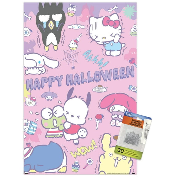 Hello Kitty - Kawaii Horror Wall Poster with Push Pins, 14.725" x 22.375"