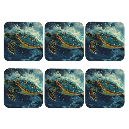 

Bingfone Vintage Surfing Turtle Leather Drinks Coasters with Set of 6 Suitable for Home Kitchen Coffee Cup Coasters Home Gift