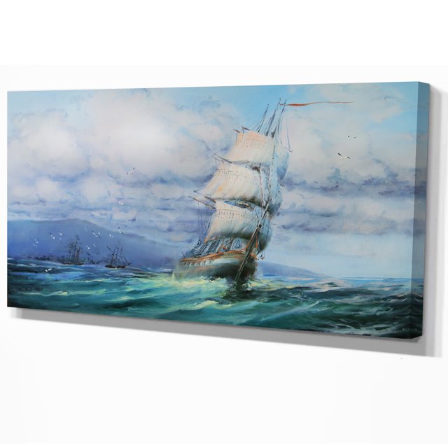 Designart - Grand Voilier - Impression de Peinture Mer & Rivage sur Toile Enveloppée