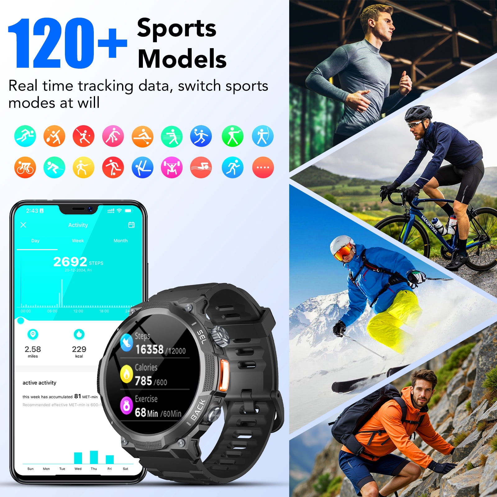 Smart Watch for Men, 1.53'' AMOLED Sport Smartwatch, 100 Day Standby Bluetooth 5.4 Call(Answer/Make Calls), 120+ Sport Modes IP68 Waterproof Smart Watch Fits for iPhone and Android, Black