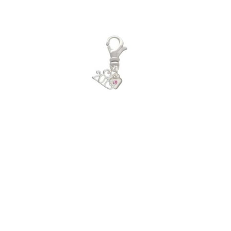 Silvertone Mini October - Hot Pink Crystal Heart - 2019 Clip on
