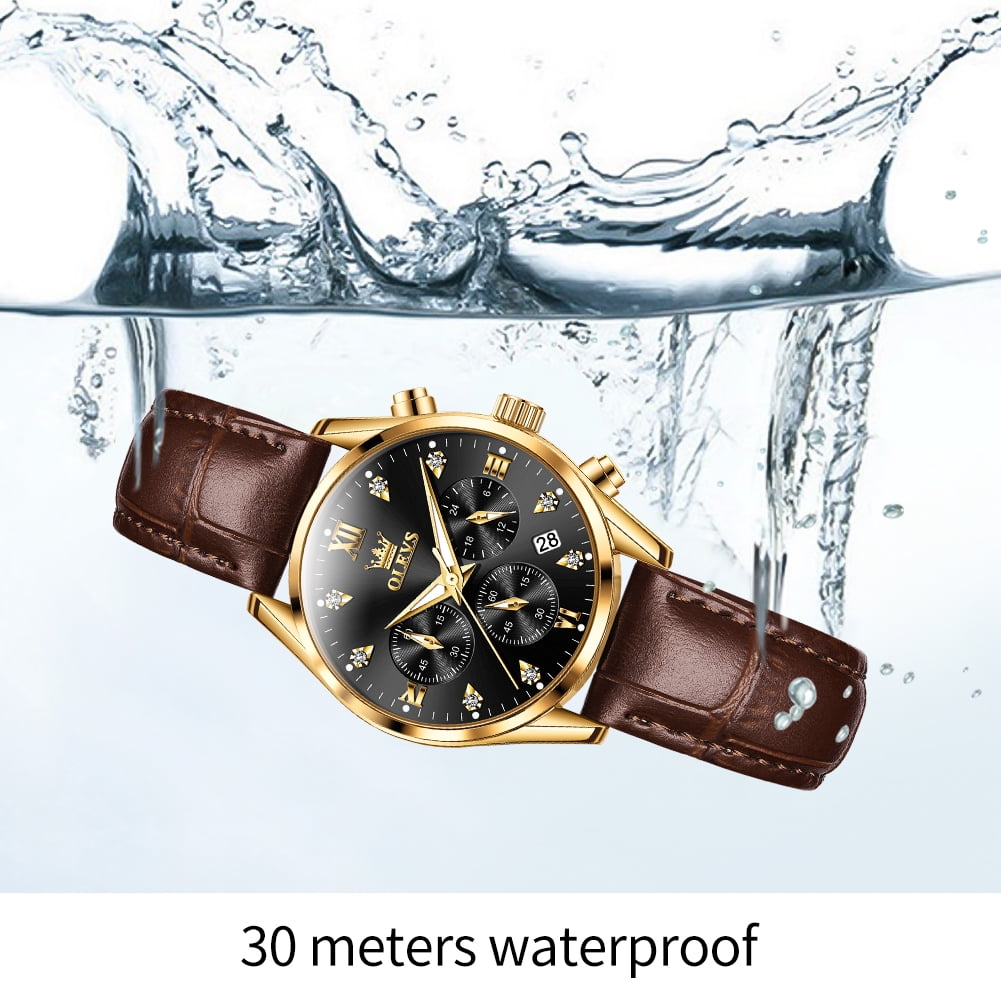 OLEVS Watches for Womens Brown Leather Strap Analog Quartz Rose Gold Fashion Casual Dress Multifunction Chronograph Diamond Date Waterproof Luminous Ladies Watches Relojes para Mujer